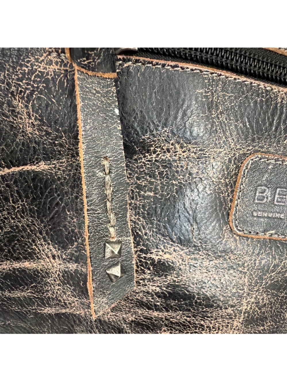 BED|STU Men's Distressed Leather Messenger Tote - Dark Brown - Picture 4 of 7